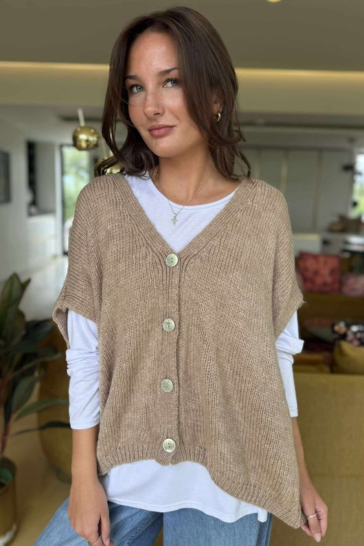 Made in Italy Hush Button Knit Waistcoat Camel